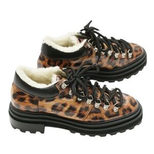 NWT Schutz Leather Lucille Faux Shearling Lined Ankle Boot Animal Print Size 6